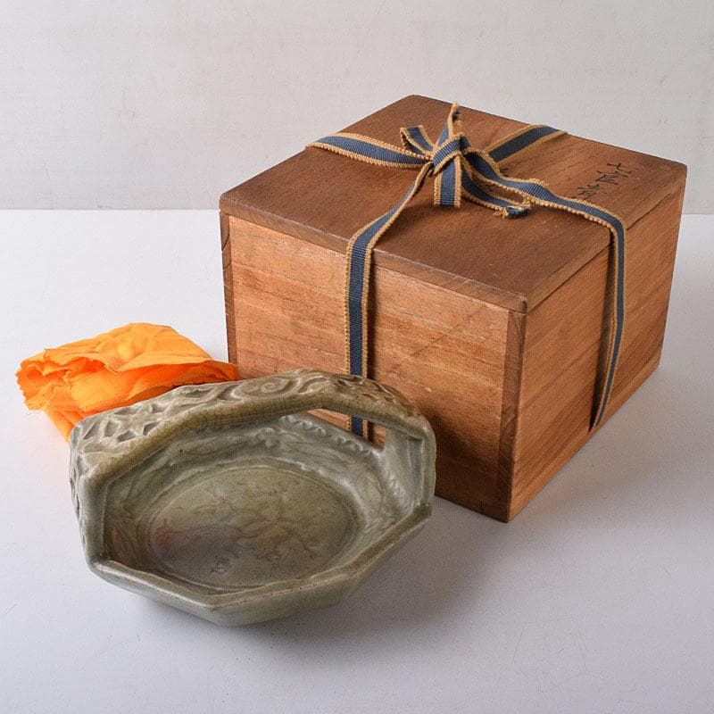 中国　七官青磁　刻花文　手鉢　時代箱　V　R8478