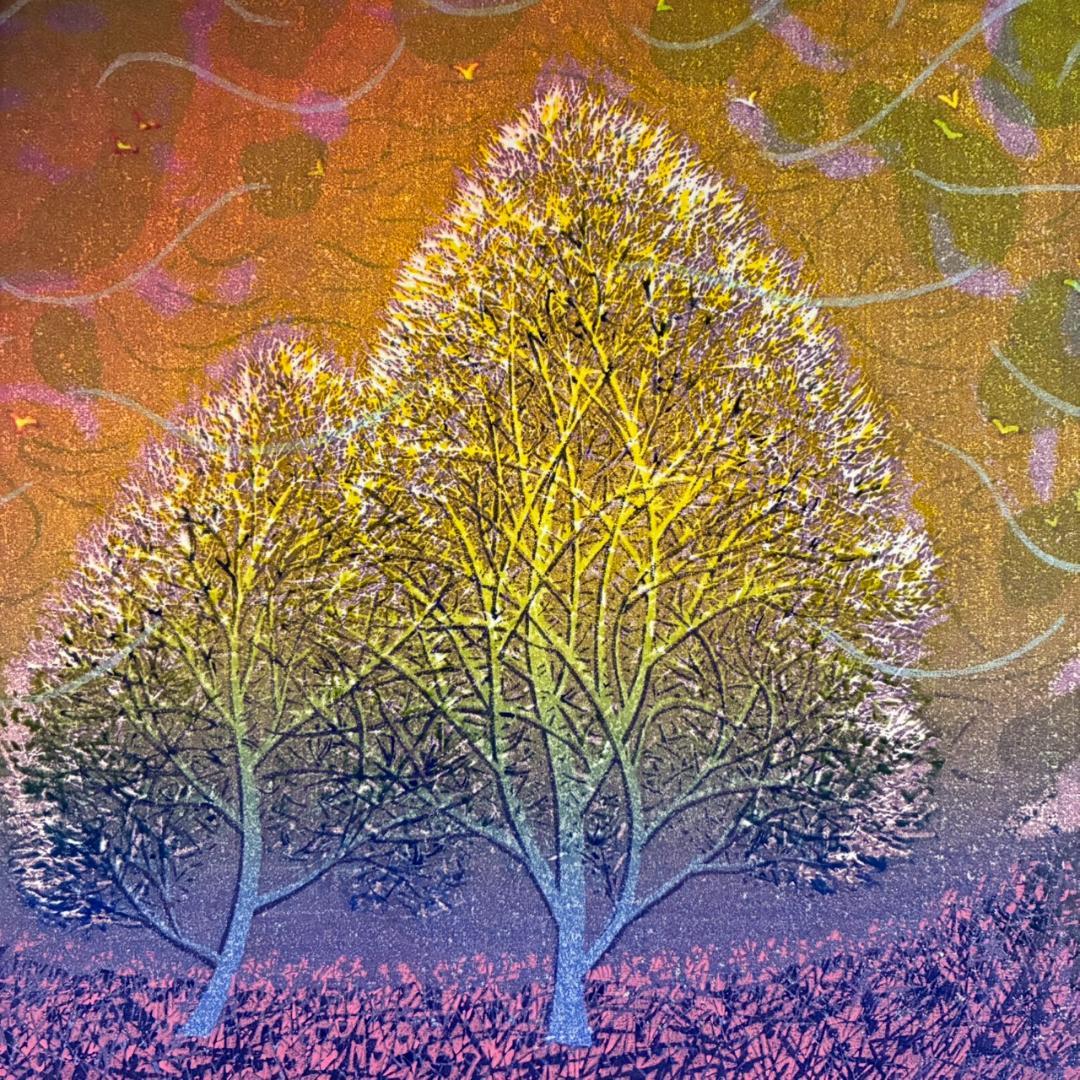 美品 牧野宗則「優しい日（Ⅱ）」木版画 1991年制作 直筆サイン入り 額縁入り