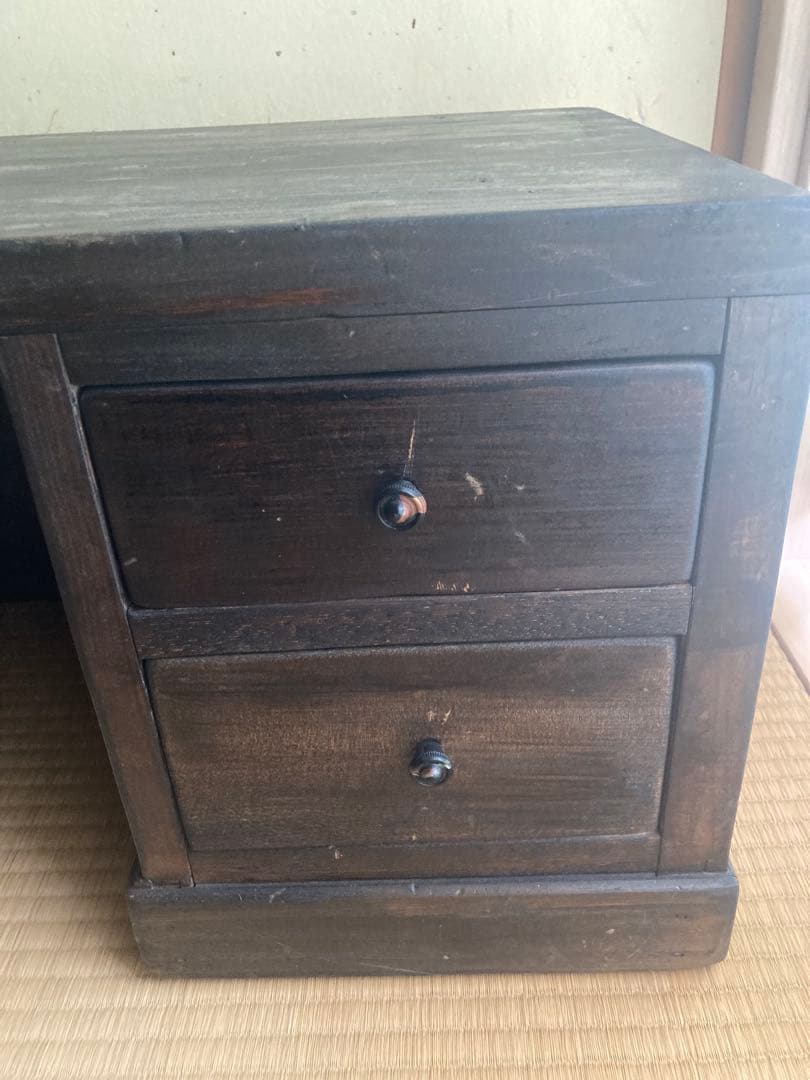 木製文机 ダークブラウン 2引き出し