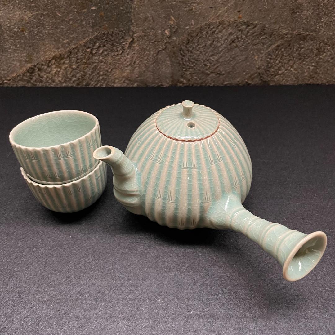 韓国 人間文化財 柳海剛 海剛 高麗 青磁 茶道具 茶器 骨董 急須 湯呑 美品