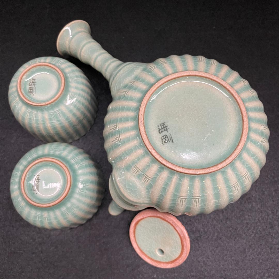 韓国 人間文化財 柳海剛 海剛 高麗 青磁 茶道具 茶器 骨董 急須 湯呑 美品