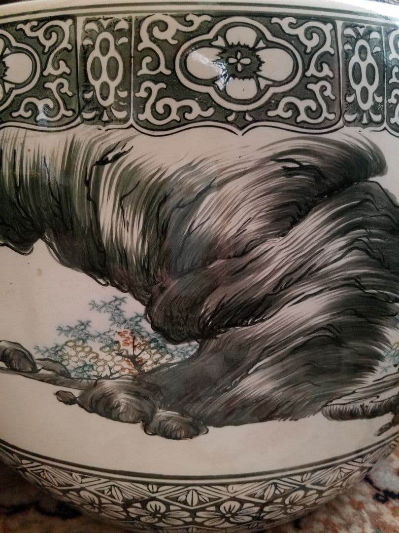 特大 火鉢 黒染付 骨董品 陶器 ガーデニング 金魚鉢 メダカ 水槽