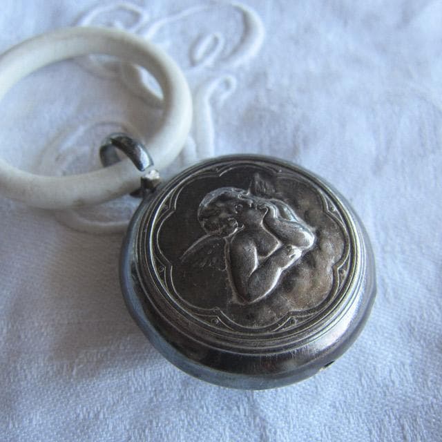 シルバー銀製 ラトル 天使 がらがら ベビー フランスアンティーク