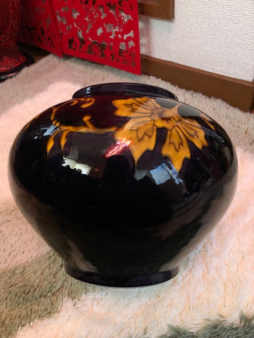 花瓶 九谷焼 東方四十吉 深厚釉唐草文花器 高さ約20cm