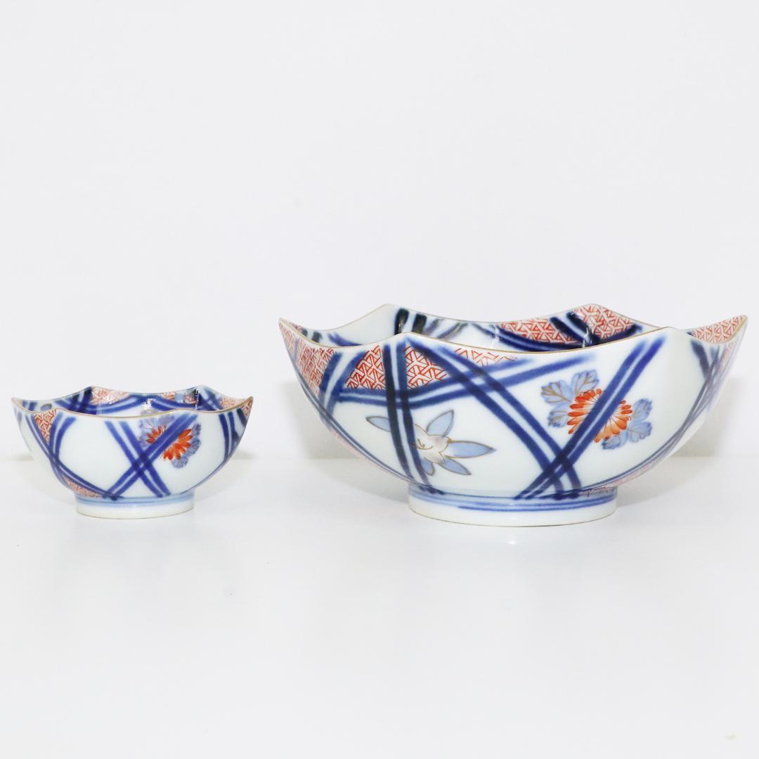 陶泉堂 桔梗型器 染付 金彩 膾皿 17客 小鉢18客 木箱付