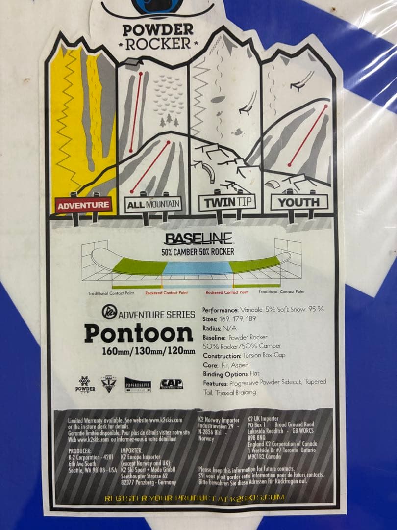 新品ケーツー K2 PONTOON ポンツーン 189cm センター130mm