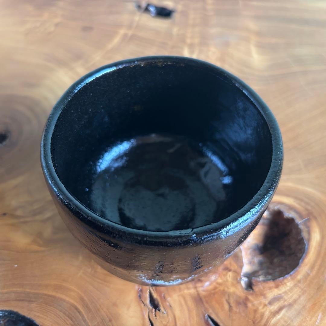 楽入窯 吉村楽入 蛇喝釉 黒楽茶碗 楽焼 抹茶碗 茶道具 共箱(141Cb)