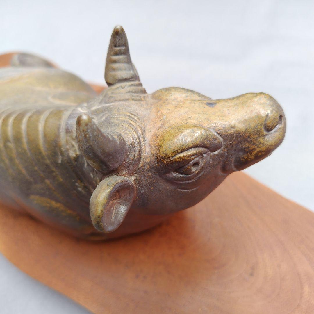 レア限定品、親族の蔵出し品、備前焼細工の名工、木南知加選、牛細工の置物、出来最高