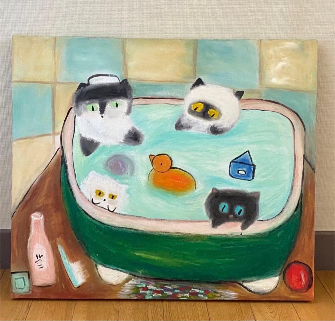 期間限定特典❤️原画☆キャンバスF10【猫たちが一緒に香ばしいお風呂に入ります】