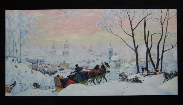 クストージェフB．M、「謝肉祭」、希少な額装用画集より、新品高級額装付