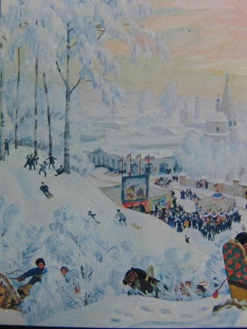 クストージェフB．M、「謝肉祭」、希少な額装用画集より、新品高級額装付