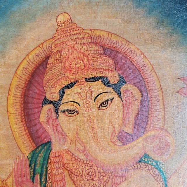 ガネーシャ：タンカサイズ縦43cm×横32cm　タンカ　仏画（額縁なし）