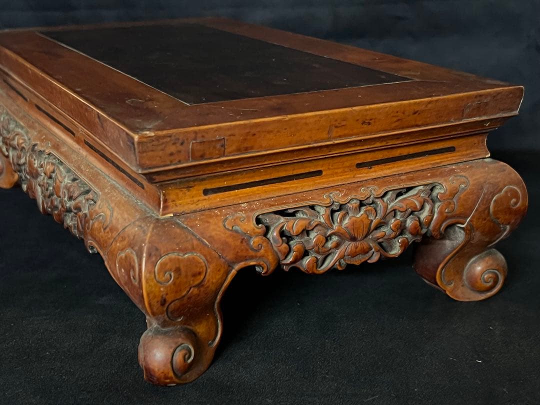 古美術/物置/紫檀台/柘植/天然木；F26