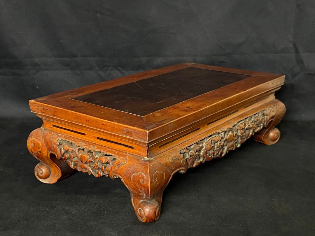 古美術/物置/紫檀台/柘植/天然木；F26