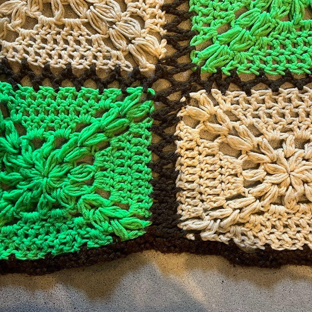 【USA vintage】グラニーブランケット　スクエア　グリーン　大判サイズ