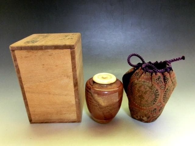 茶入れ■膳所焼き 陽炎園 淡海ぜぜ お茶入れ お茶道具 古美術 時代物 骨董品■