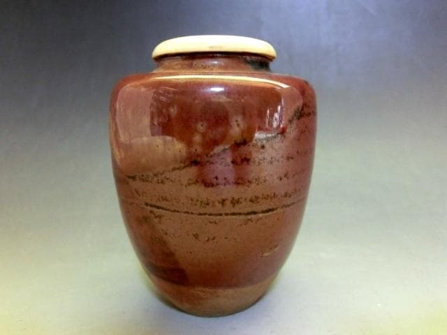 茶入れ■膳所焼き 陽炎園 淡海ぜぜ お茶入れ お茶道具 古美術 時代物 骨董品■