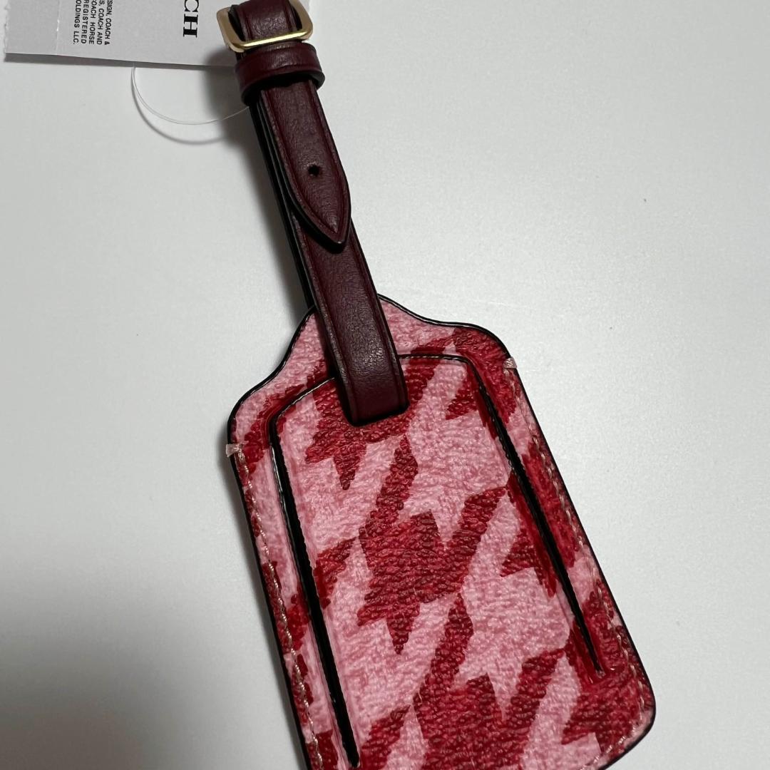 COACH ラゲッジタグ 千鳥格子柄 Luggage Tag ピンク レッド