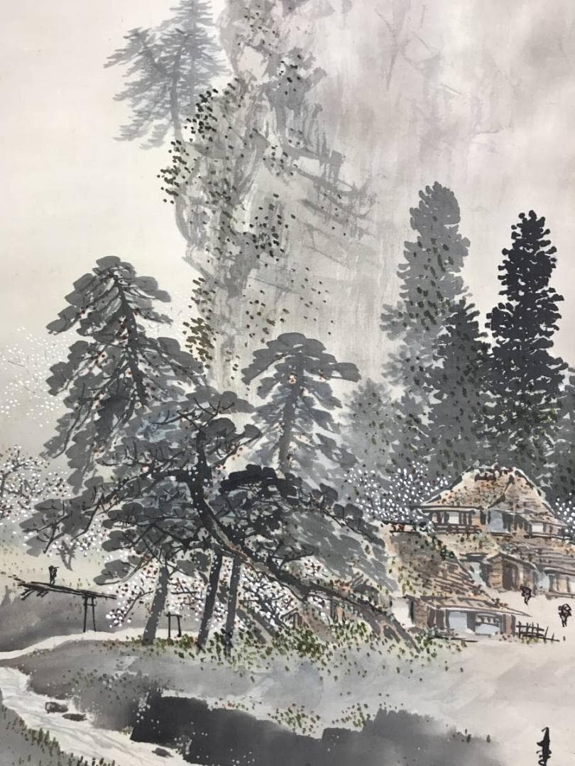 【真作】大西圭斎/春景山水図/山水図/掛軸/名家伝来/AD-349