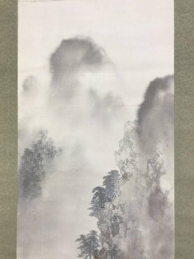 【真作】大西圭斎/春景山水図/山水図/掛軸/名家伝来/AD-349