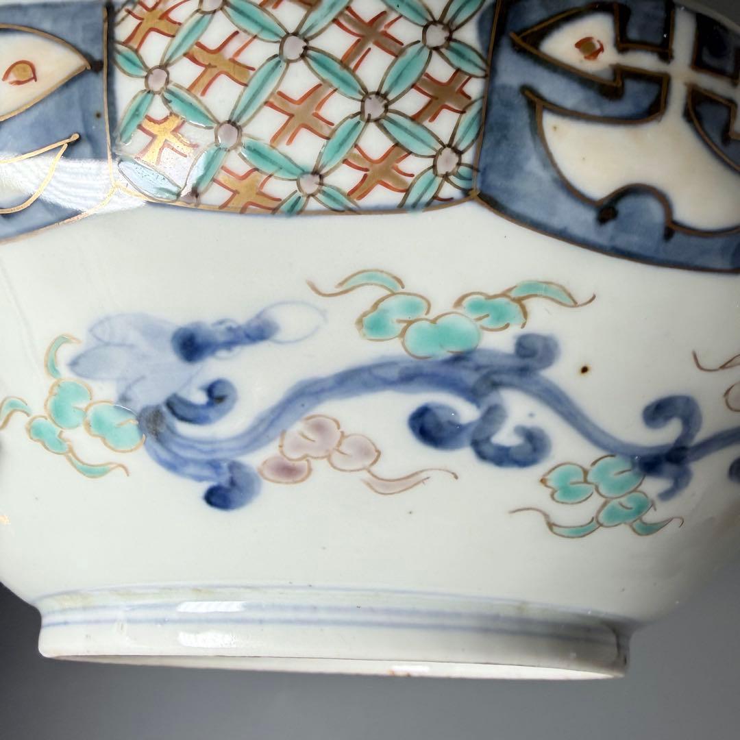 幕末〜明治中期　古伊万里　金蘭手百仙人図輪花形鉢　大小　上手物　岩松平吾　箱有