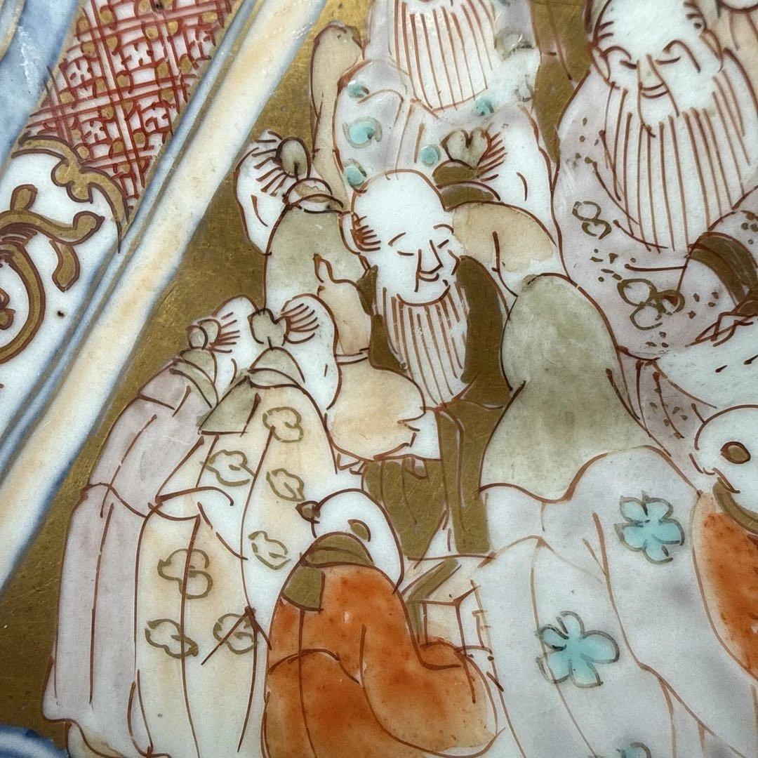 幕末〜明治中期　古伊万里　金蘭手百仙人図輪花形鉢　大小　上手物　岩松平吾　箱有