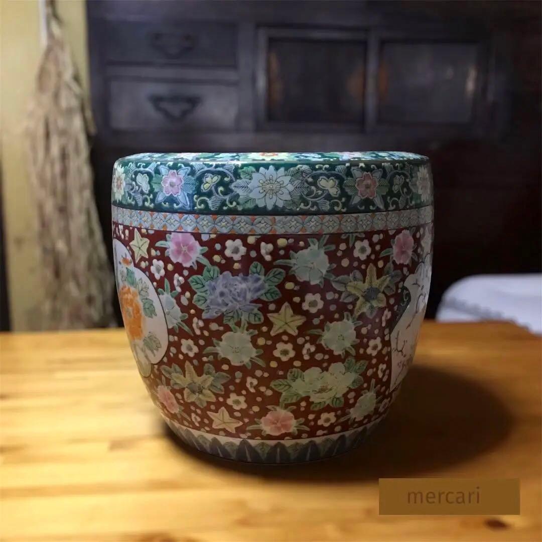 伊万里焼 十錦手 松竹梅牡丹紋様 火鉢 /骨董/時代物