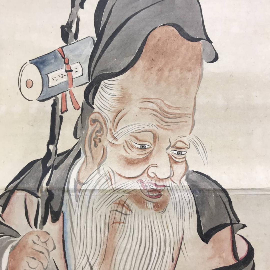 【模写】英一蝶/寿老人図/人物図/掛軸/名家伝来/AD-912