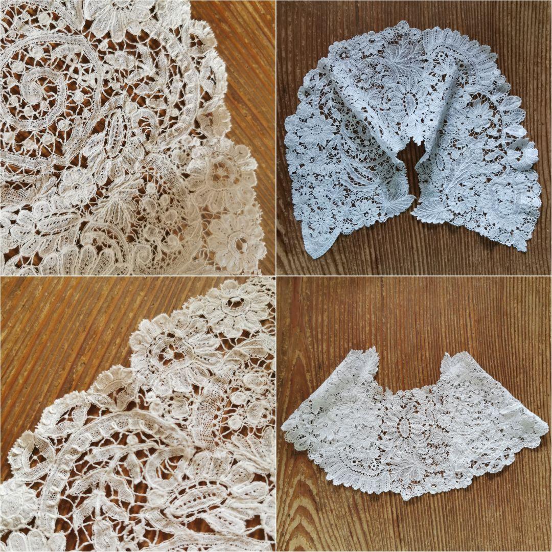 アンティークベルギー ポワンドローズ ブルージュ&デュセスレース付け襟 大型扇用