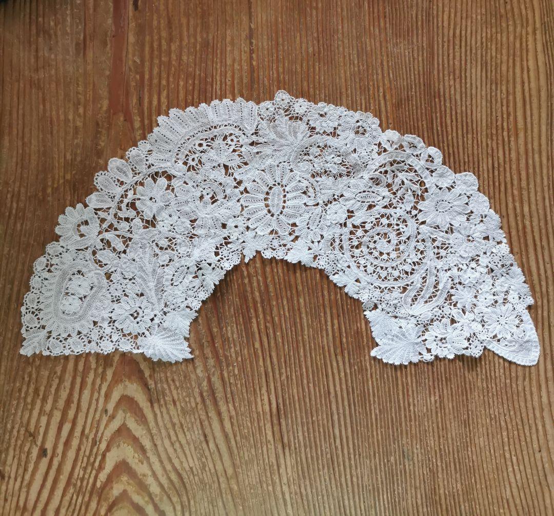 アンティークベルギー ポワンドローズ ブルージュ&デュセスレース付け襟 大型扇用