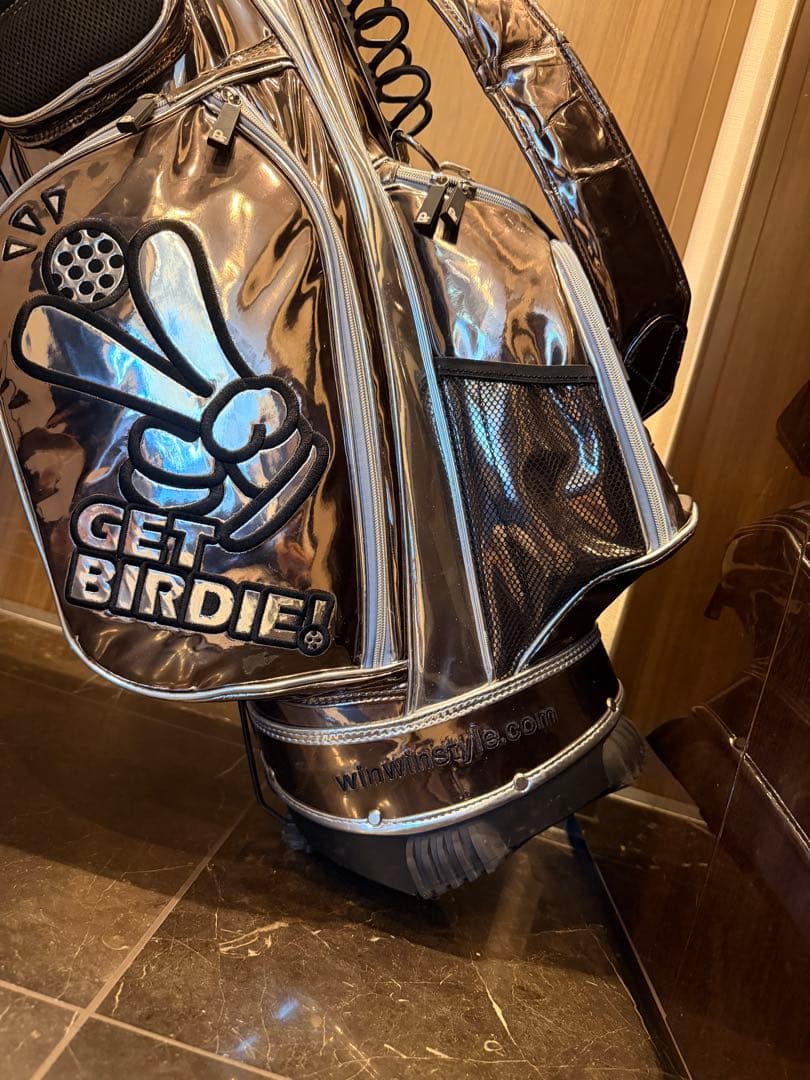 ひ*り様 GET BIRDIE シルバーゴルフバッグ