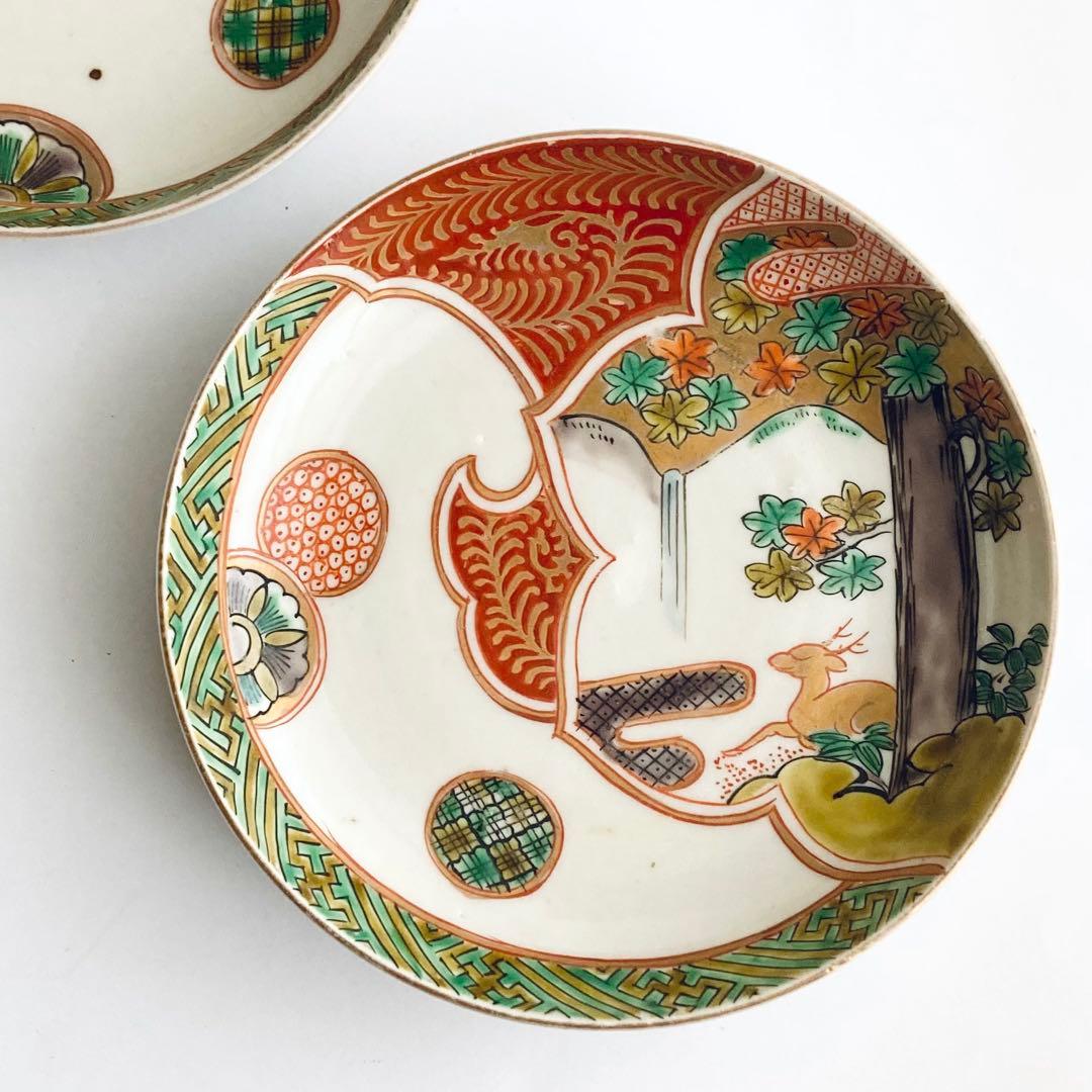 赤絵羊歯鹿皿　器　柿右衛門、九谷青窯や青郊窯、大聖寺伊万里、古伊万里や九谷焼好き