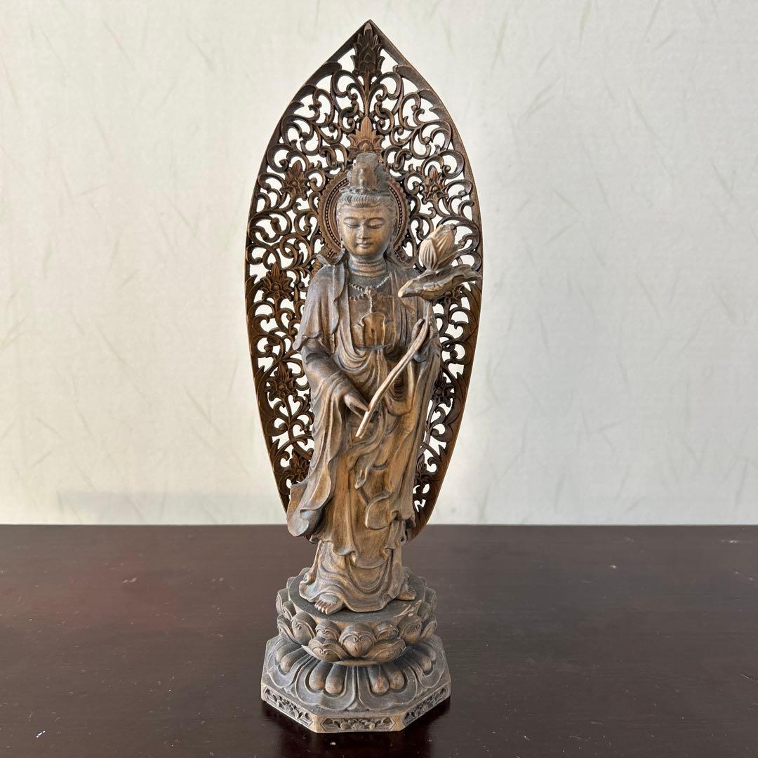 【骨董品】観世音菩薩立像　勢至菩薩立像　2体セット　木彫り　仏像