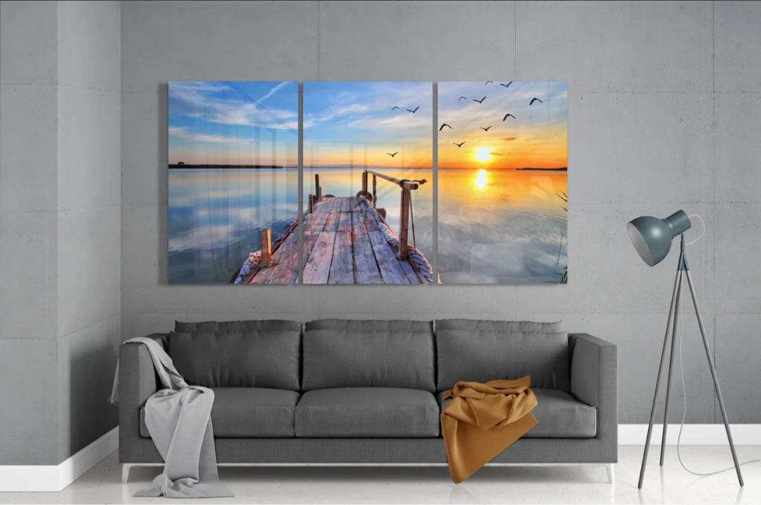 新品　ガラス　壁掛け　アートパネル ポスター　3PCSセット 自然風景　絵画