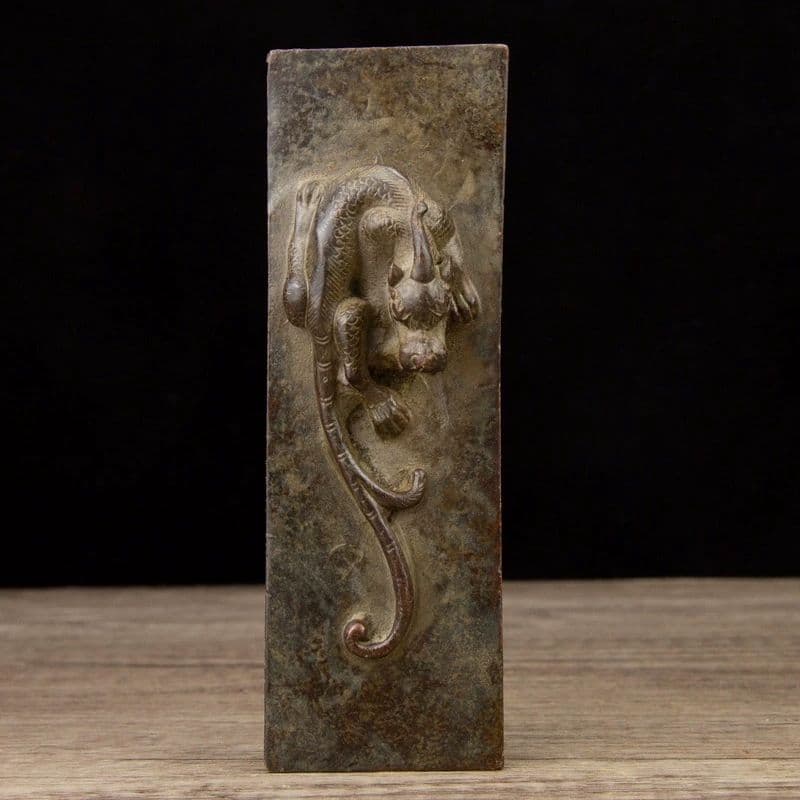 銅製 瑞獣双竜鎮尺 圧紙 文房四宝 書道具 装飾品 工芸品 置物