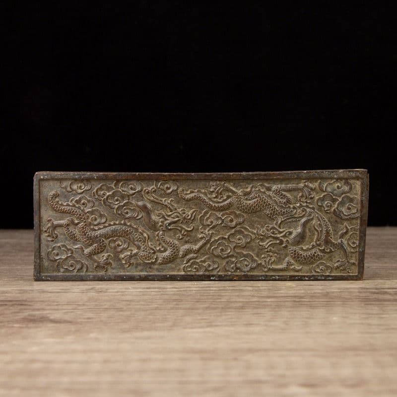 銅製 瑞獣双竜鎮尺 圧紙 文房四宝 書道具 装飾品 工芸品 置物