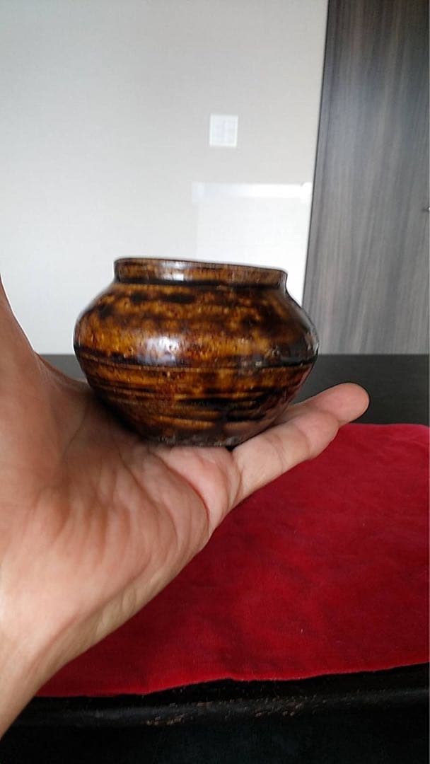 李朝　飴釉　大海茶入　ぐい呑み　朝鮮美術　韓国美術　茶道具　煎茶道具　古美術