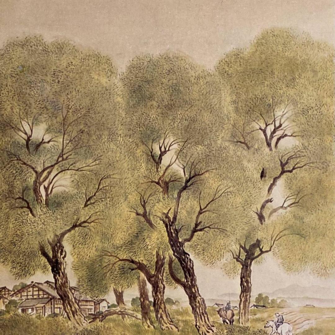 小林和作、『柳蔭山水』、希少画集画、新品額・額装付