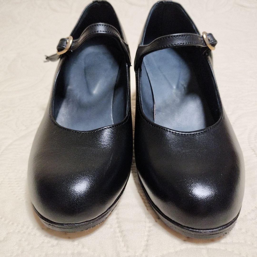 【新品未使用】 ブラック フラメンコシューズ ストラップ付き 本革