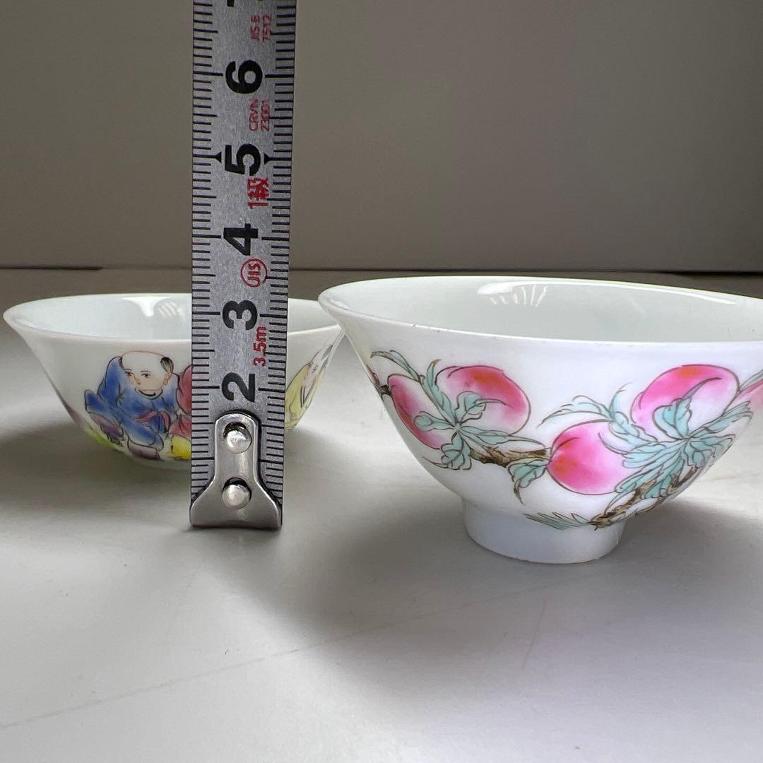 中国美術　粉彩盃3客　口径6/6.4㎝　東Y8-0203①