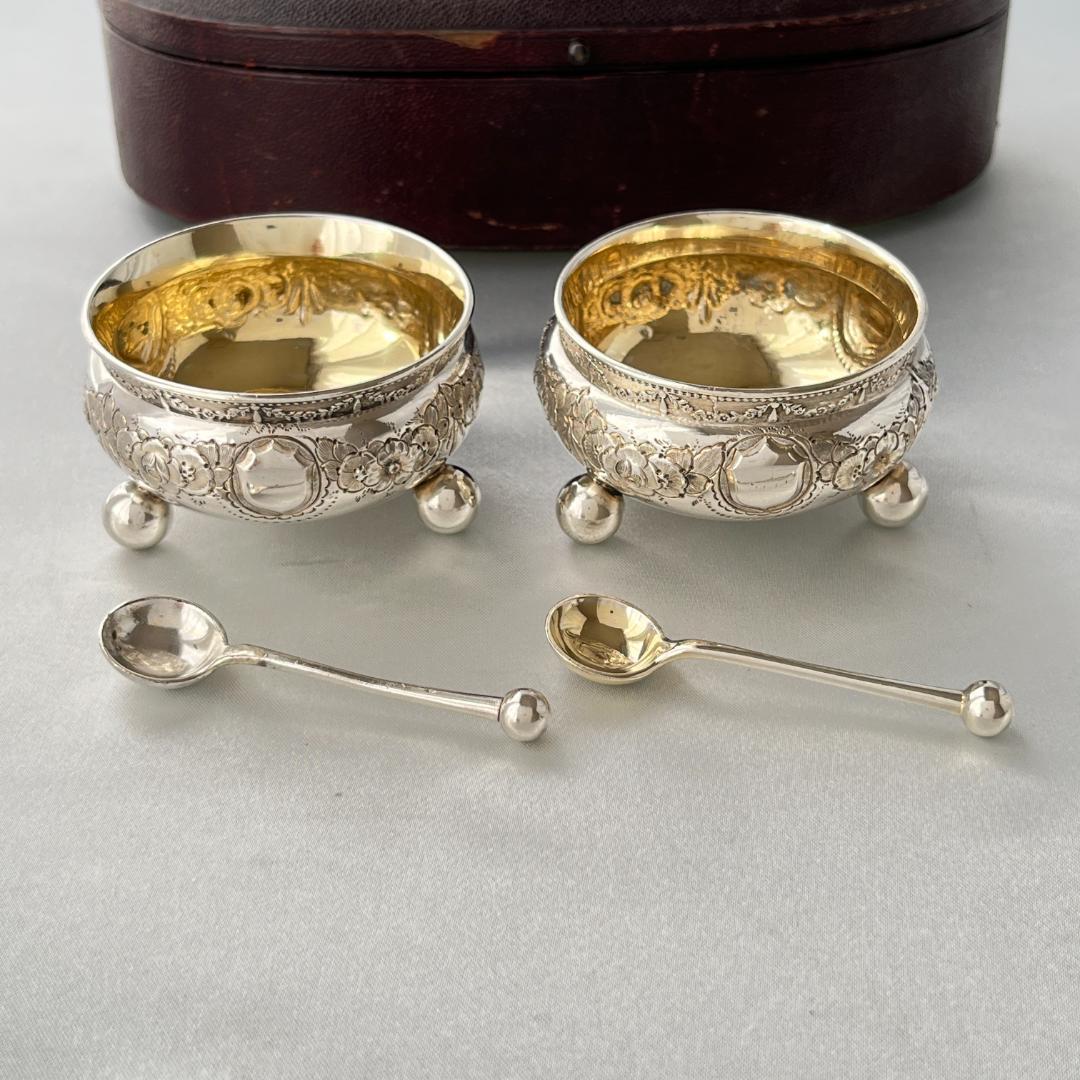 【Atkin Bros】 ビクトリアンのソルトポット / スプーン ペア