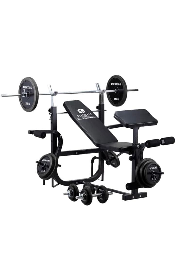 ベンチプレス台+プレート・シャフト100kg+セーフティーバー+マット　セット