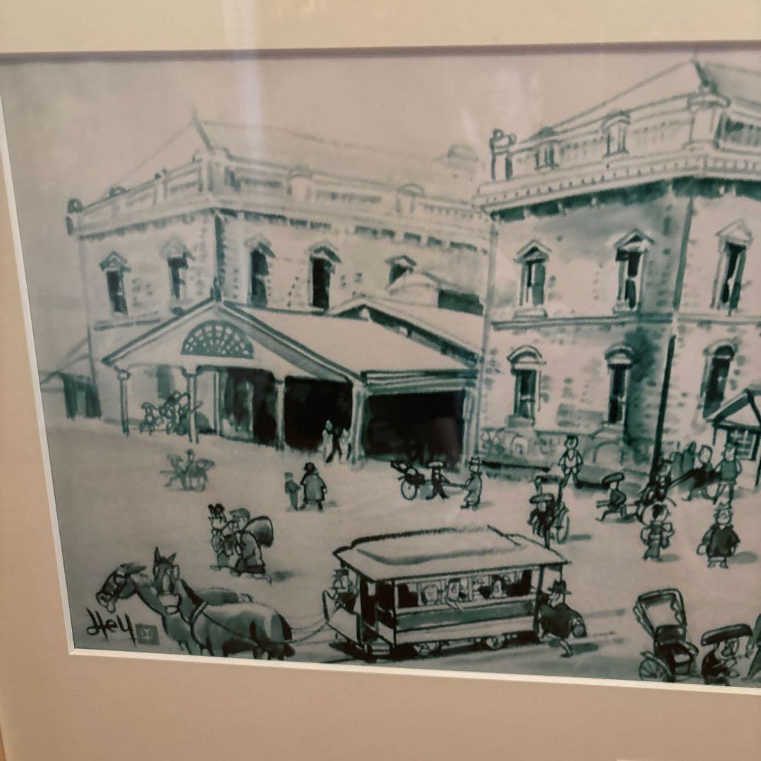 リトグラフ 街並みと人々の生活