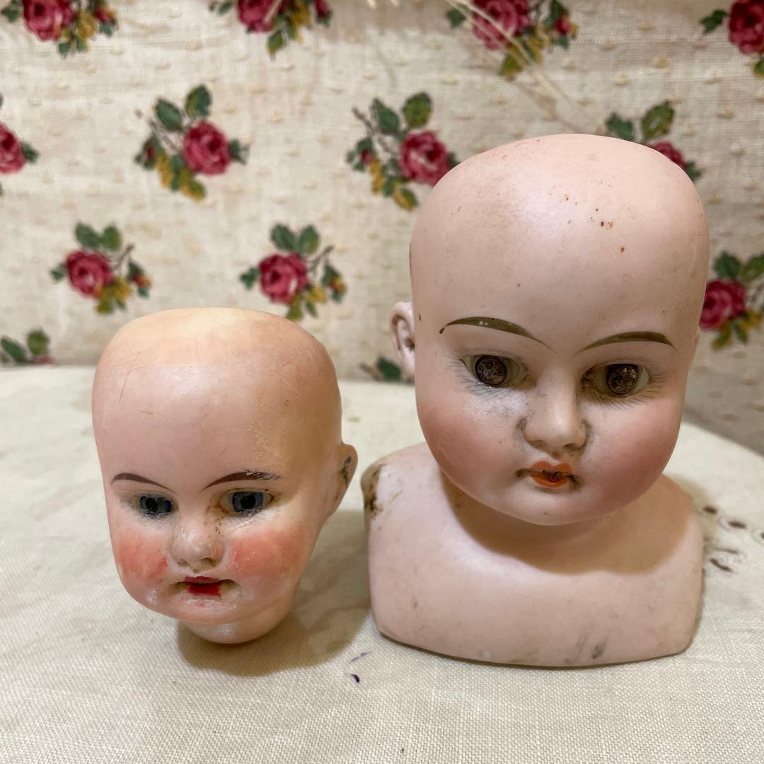 677イギリス買い付ビスクドールヘッド 小型 2個セット、ドイツ