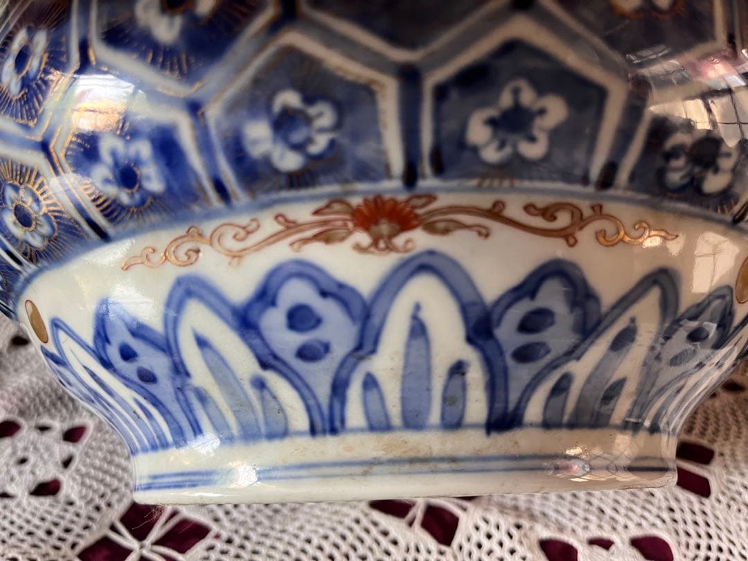 古伊万里 江戸中期 二重高台 骨董品 時代物 色絵