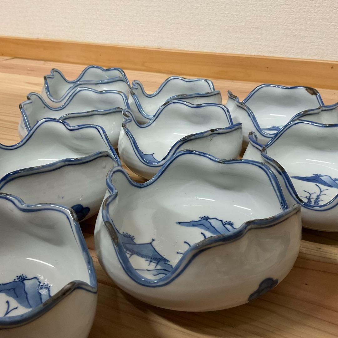 古染付　山水図膾向付　１０客揃え