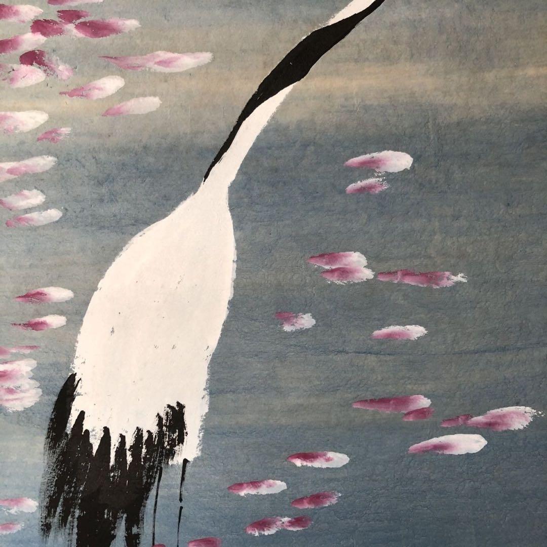 中国 花鳥画 掛け軸 四条屏 鶴 手描き 水墨画 中国美術 インテリア