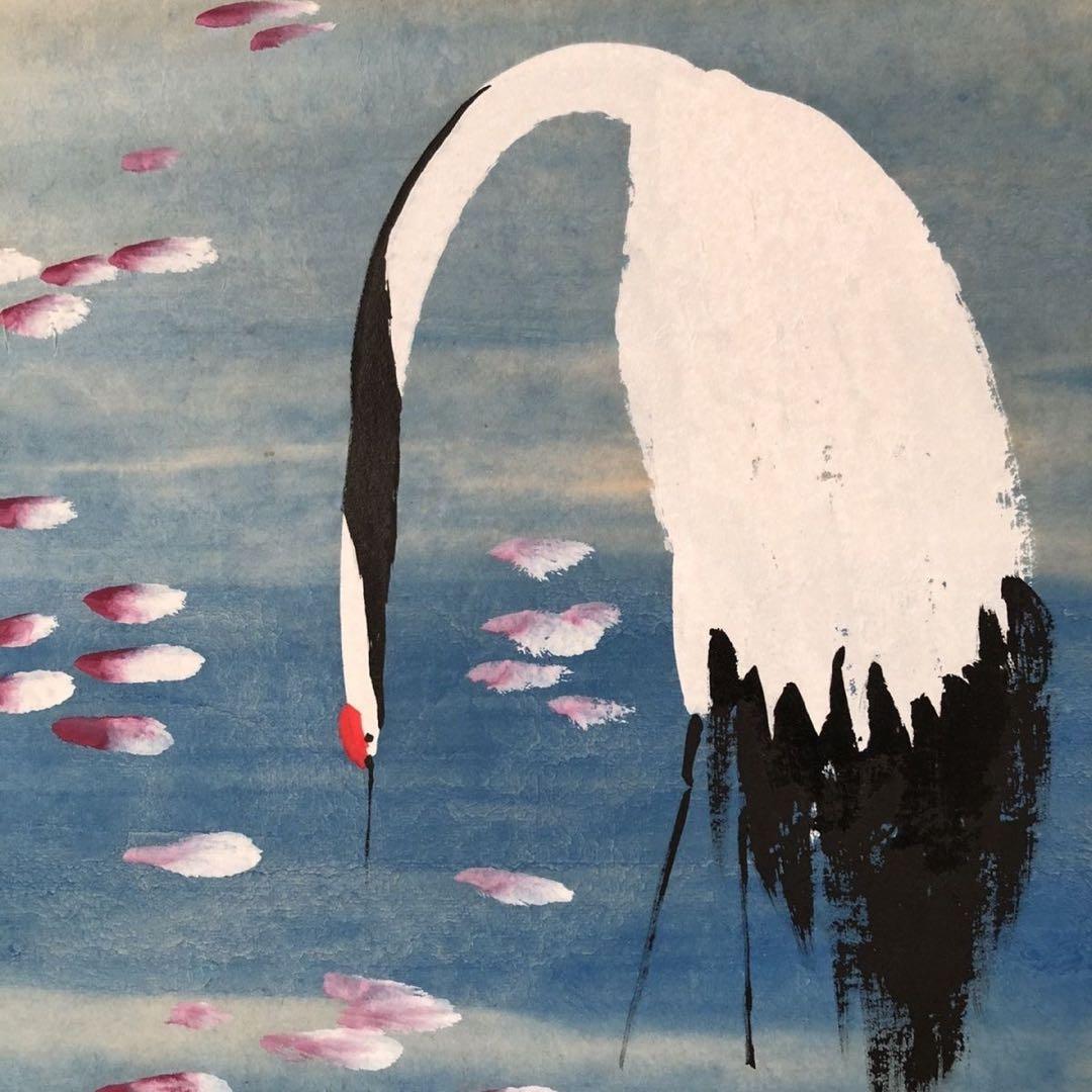 中国 花鳥画 掛け軸 四条屏 鶴 手描き 水墨画 中国美術 インテリア