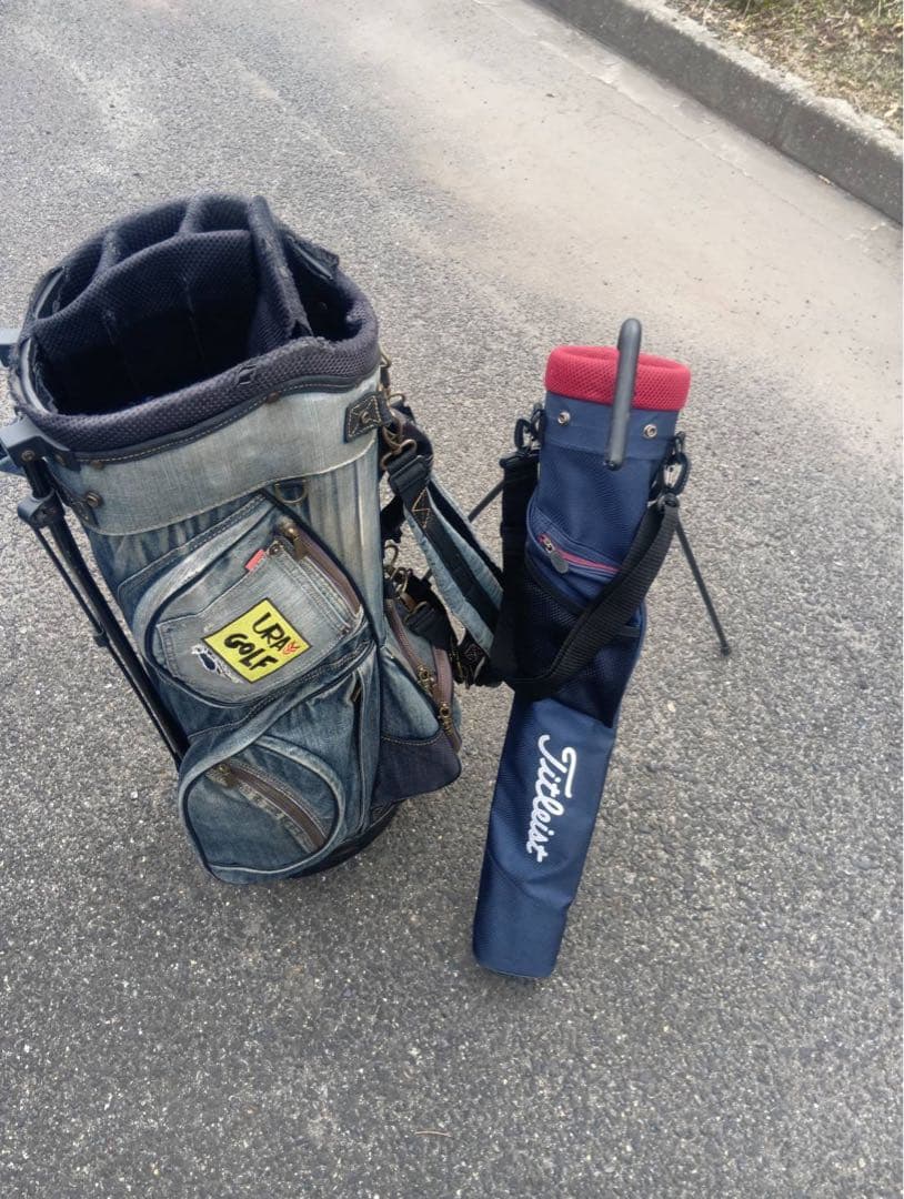 サブバッグ収納オリジナル加工品！URAゴルフ デニム キャディバッグ 8.5型