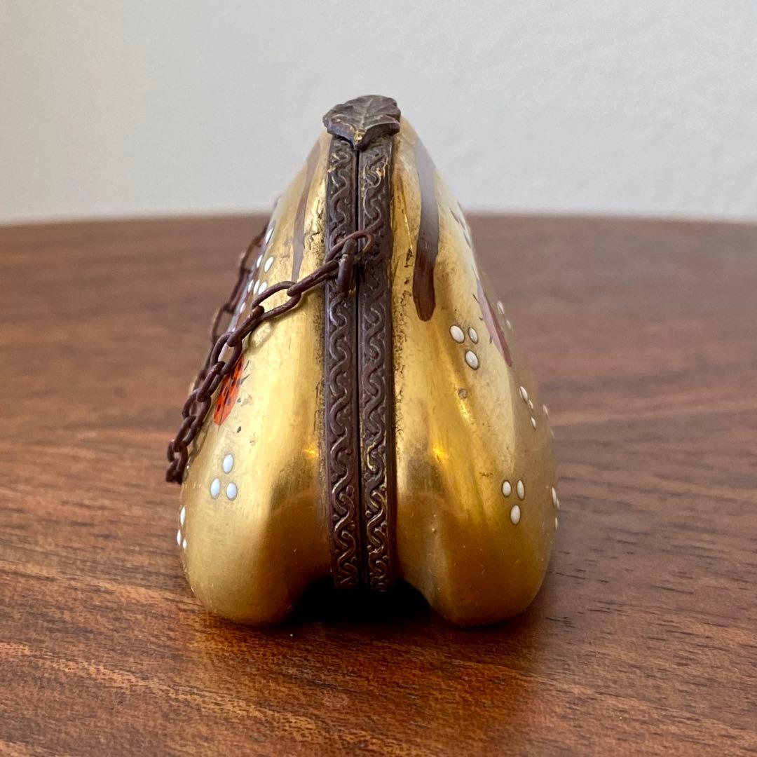 フランス製 ヴィンテージ リモージュボックス バッグ 蝶 てんとう虫 手描 金彩